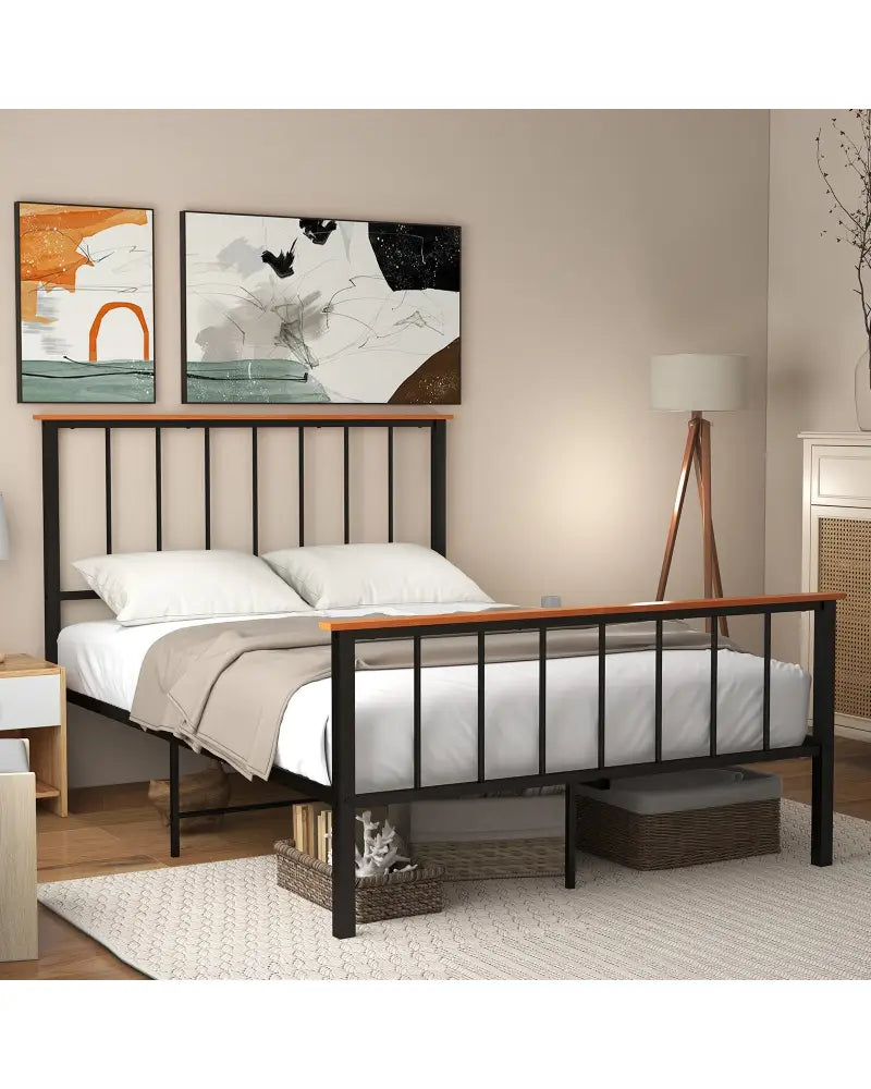 Full/Queen Bed Frame with Headboard and Footboard-Full Size - Black - Simple Bed Frame