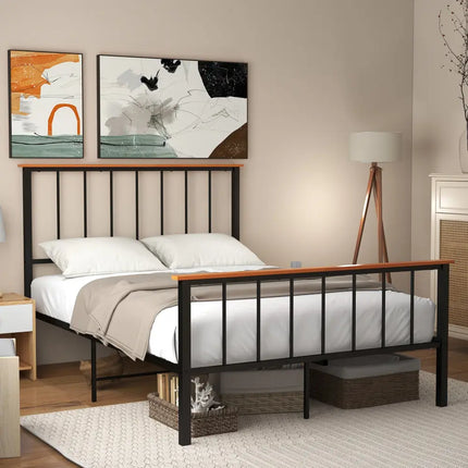 Full/Queen Bed Frame with Headboard and Footboard-Full Size - Black - Simple Bed Frame