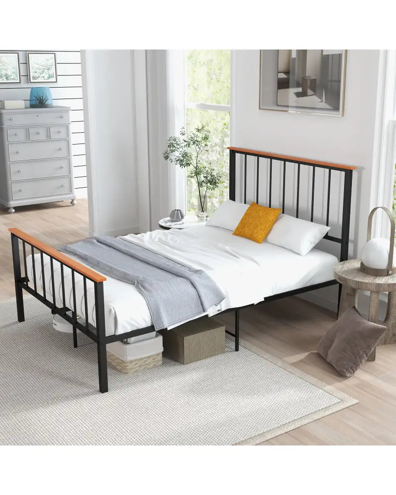 Full/Queen Bed Frame with Headboard and Footboard-Full Size - Black - Simple Bed Frame