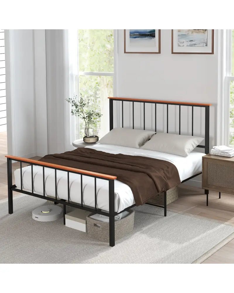 Full/Queen Bed Frame with Headboard and Footboard-Queen Size - Black - Simple Bed Frame