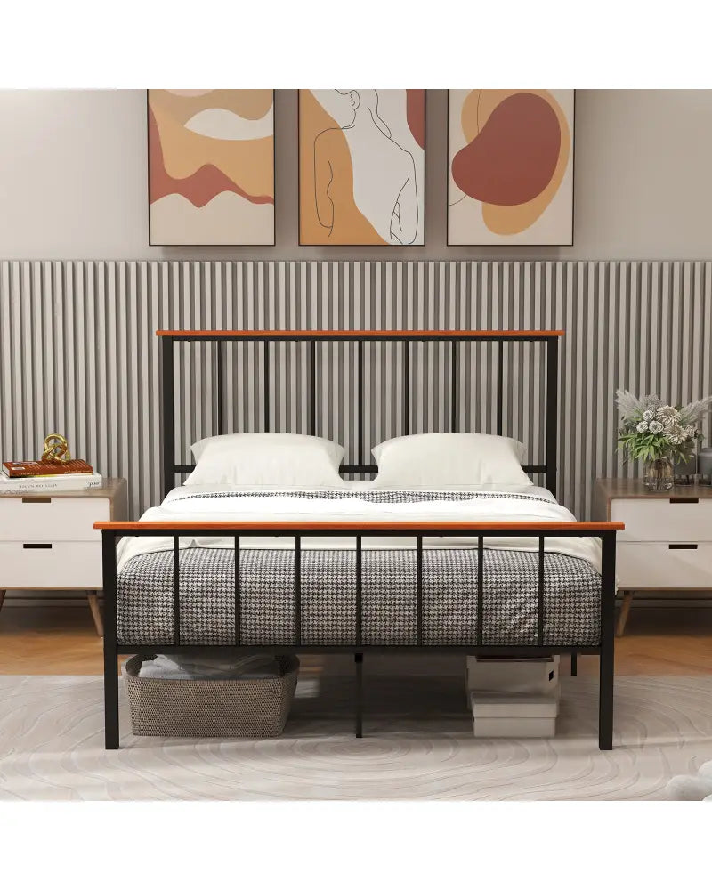 Full/Queen Bed Frame with Headboard and Footboard-Queen Size - Black - Simple Bed Frame