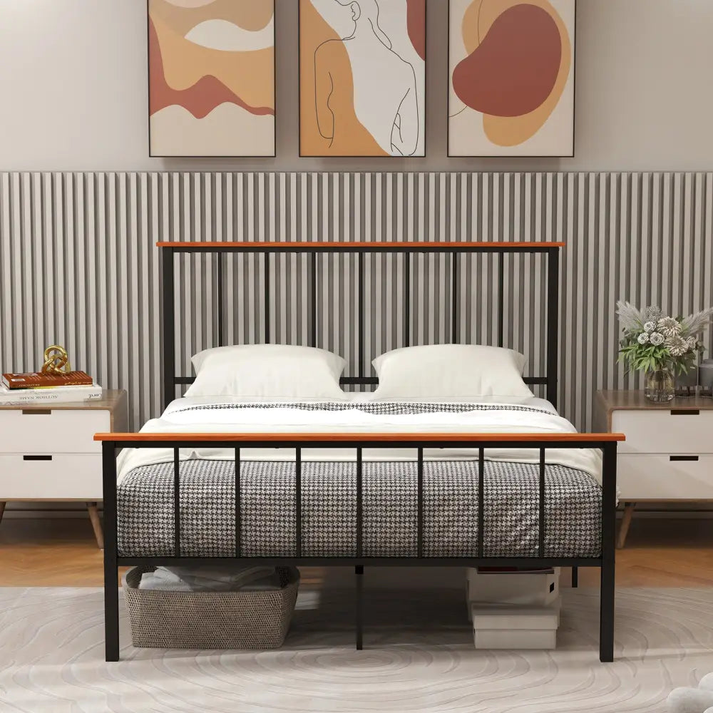 Full/Queen Bed Frame with Headboard and Footboard-Queen Size - Black - Simple Bed Frame