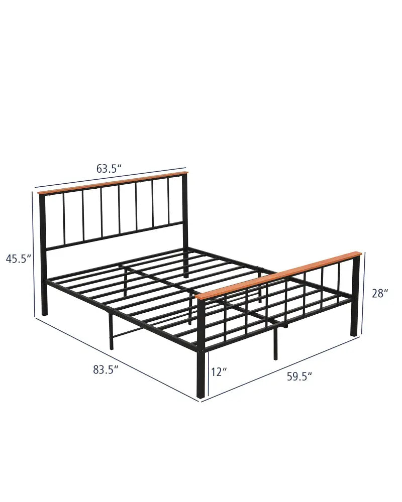 Full/Queen Bed Frame with Headboard and Footboard-Queen Size - Black - Simple Bed Frame