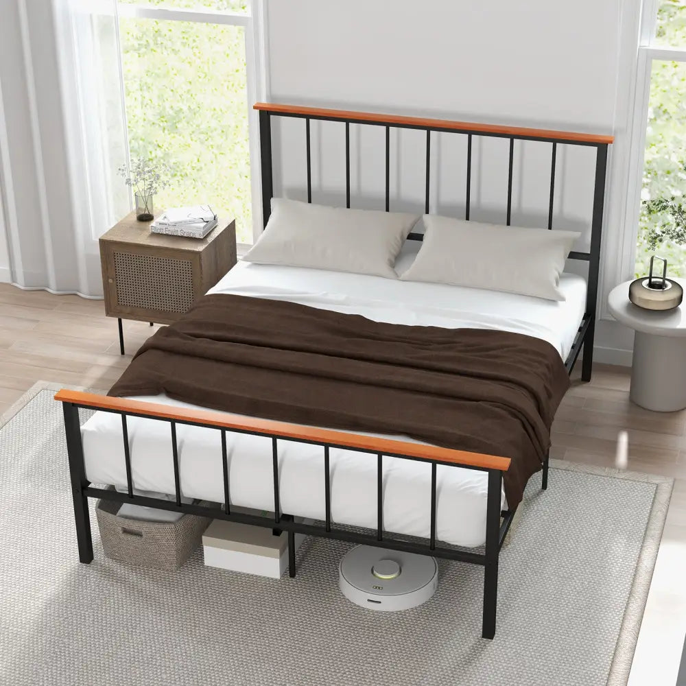 Full/Queen Bed Frame with Headboard and Footboard-Queen Size - Black - Simple Bed Frame