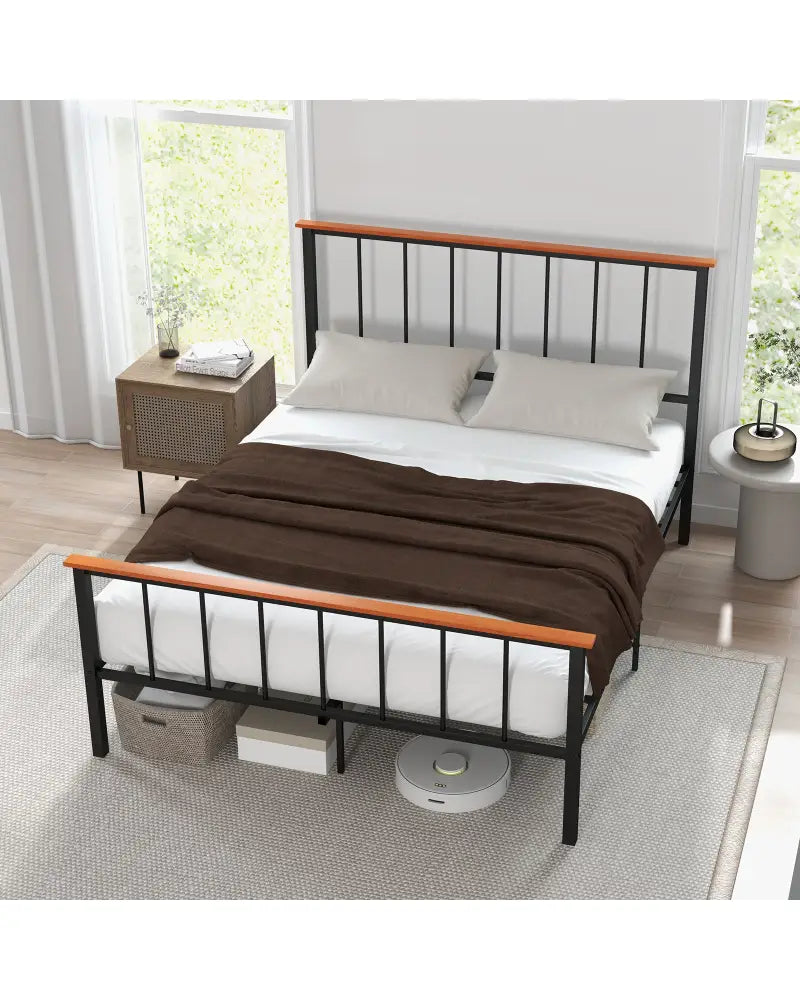 Full/Queen Bed Frame with Headboard and Footboard-Queen Size - Black - Simple Bed Frame