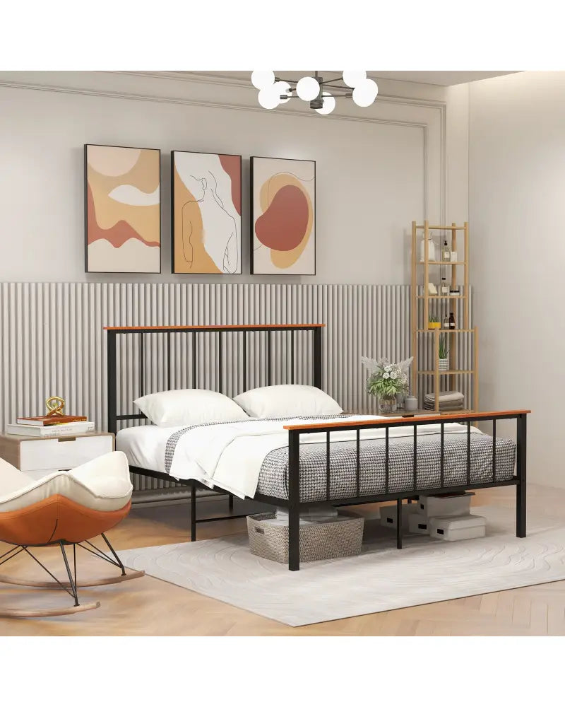 Full/Queen Bed Frame with Headboard and Footboard-Queen Size - Black - Simple Bed Frame