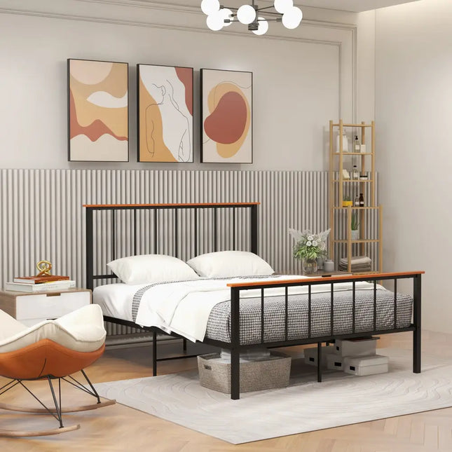 Full/Queen Bed Frame with Headboard and Footboard-Queen Size - Black - Simple Bed Frame
