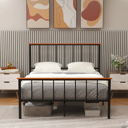 Full/Queen Bed Frame with Headboard and Footboard-Queen Size - Black - Simple Bed Frame