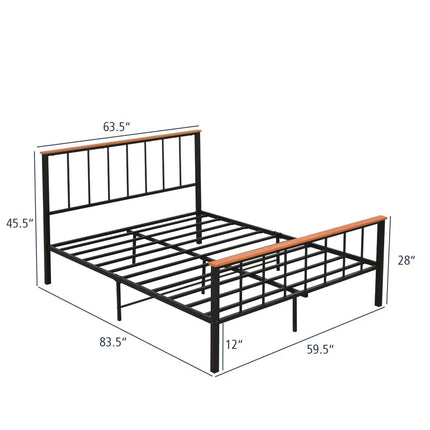 Full/Queen Bed Frame with Headboard and Footboard-Queen Size - Black - Simple Bed Frame