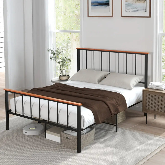 Full/Queen Bed Frame with Headboard and Footboard-Queen Size - Black - Simple Bed Frame