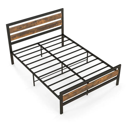Full/Queen Industrial Bed Frame with Rustic Headboard and Footboard-Full Size - Rustic Brown - Simple Bed Frame