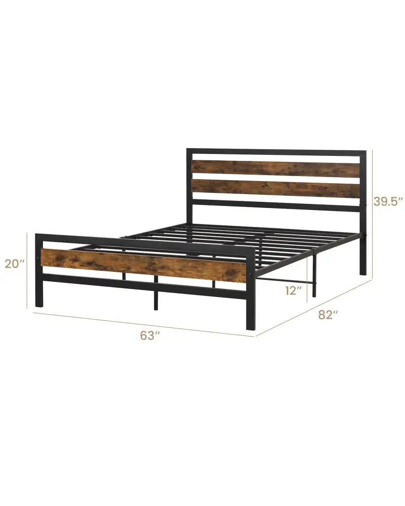 Full/Queen Industrial Bed Frame with Rustic Headboard and Footboard-Queen Size - Rustic Brown - Simple Bed Frame