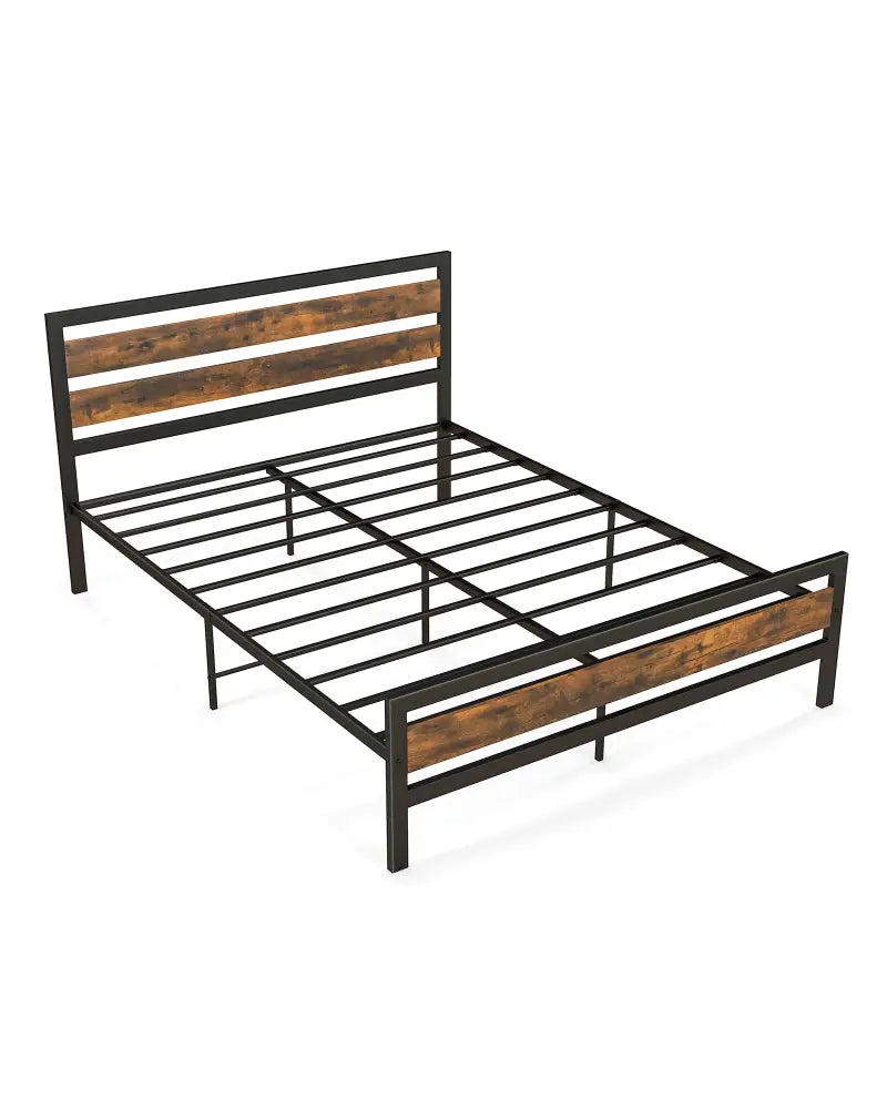 Full/Queen Industrial Bed Frame with Rustic Headboard and Footboard-Queen Size - Rustic Brown - Simple Bed Frame