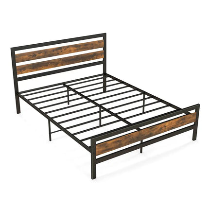 Full/Queen Industrial Bed Frame with Rustic Headboard and Footboard-Queen Size - Rustic Brown - Simple Bed Frame