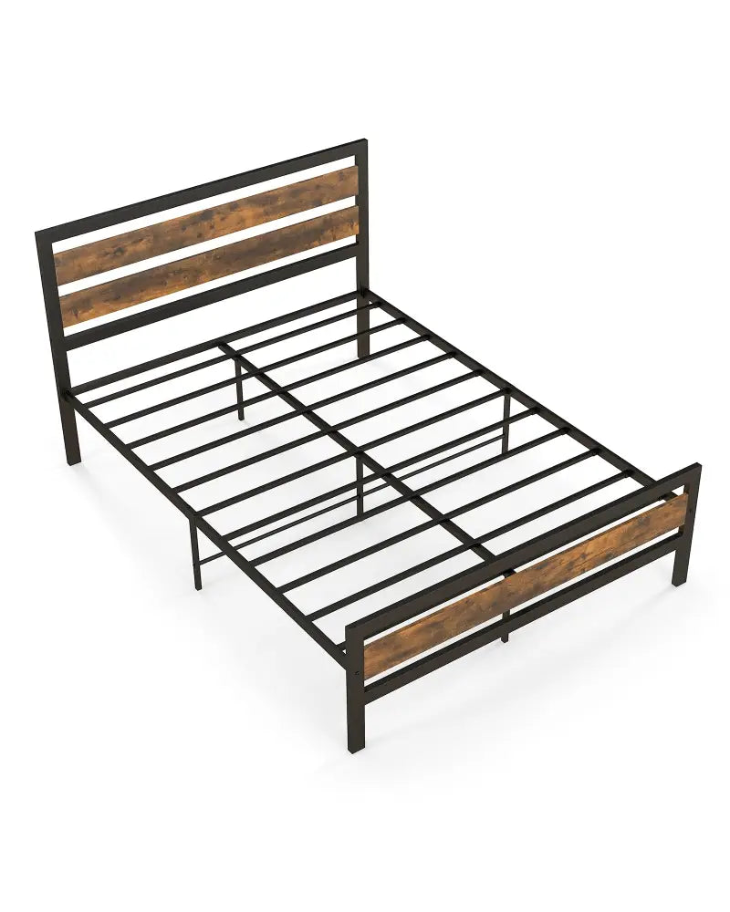 Full/Queen Industrial Bed Frame with Rustic Headboard and Footboard-Full Size - Rustic Brown - Simple Bed Frame