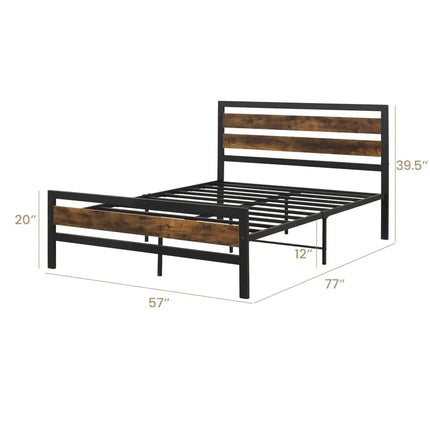 Full/Queen Industrial Bed Frame with Rustic Headboard and Footboard-Full Size - Rustic Brown - Simple Bed Frame