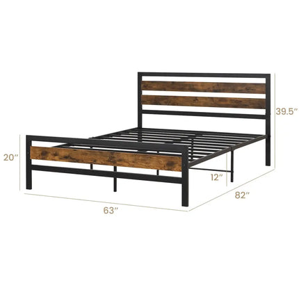 Full/Queen Industrial Bed Frame with Rustic Headboard and Footboard-Queen Size - Rustic Brown - Simple Bed Frame