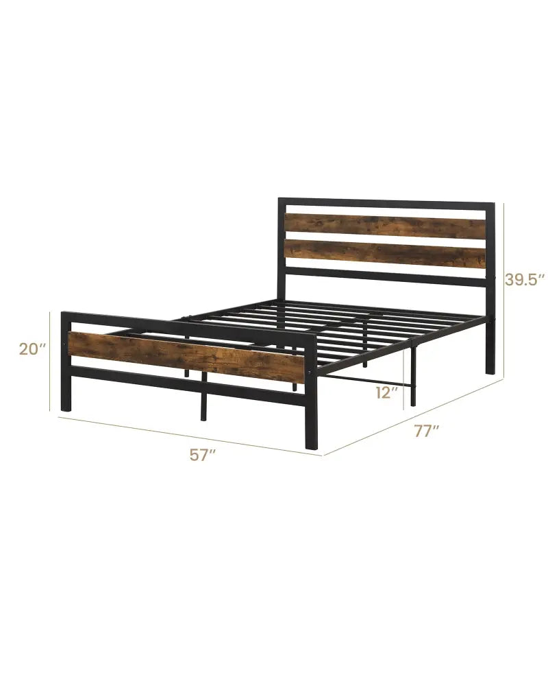 Full/Queen Industrial Bed Frame with Rustic Headboard and Footboard-Full Size - Rustic Brown - Simple Bed Frame