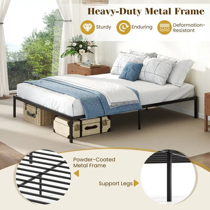 Full/Queen/King Size Metal Bed Frame Heavy Duty Support Slats Mattress Foundation-Queen Size - Black - Simple Bed Frame