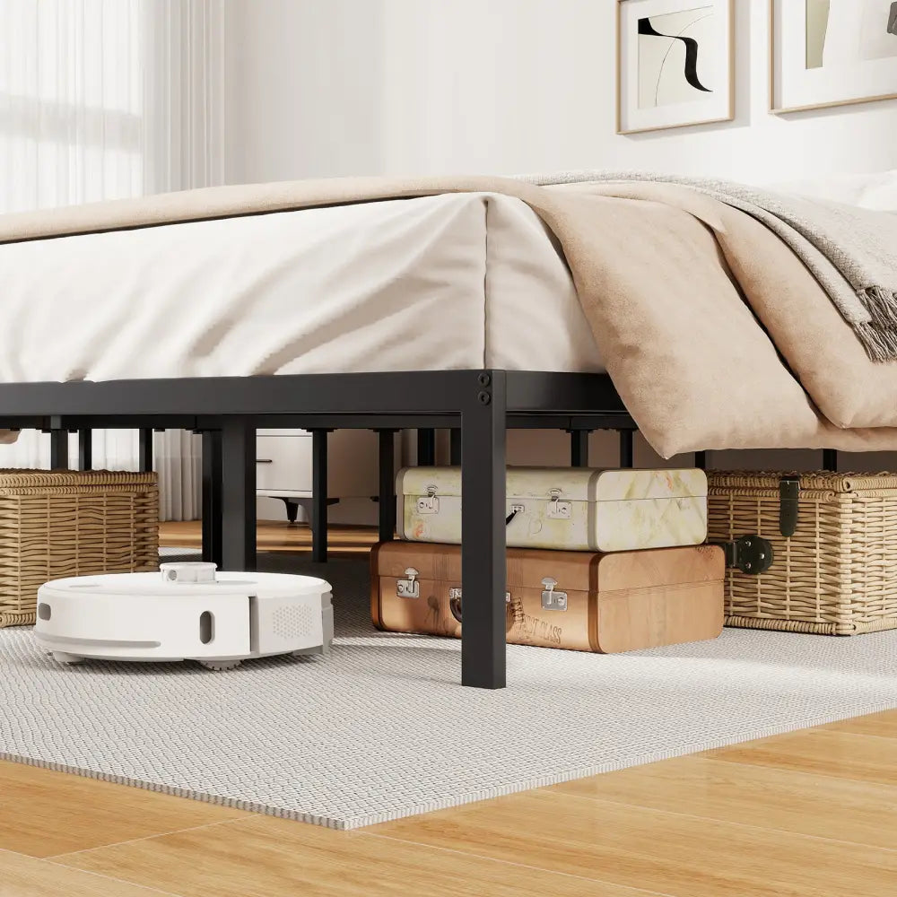 Full/Queen/King Size Metal Bed Frame Heavy Duty Support Slats Mattress Foundation-King Size - Black - Simple Bed Frame