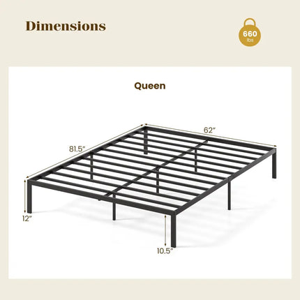 Full/Queen/King Size Metal Bed Frame Heavy Duty Support Slats Mattress Foundation-Queen Size - Black - Simple Bed Frame