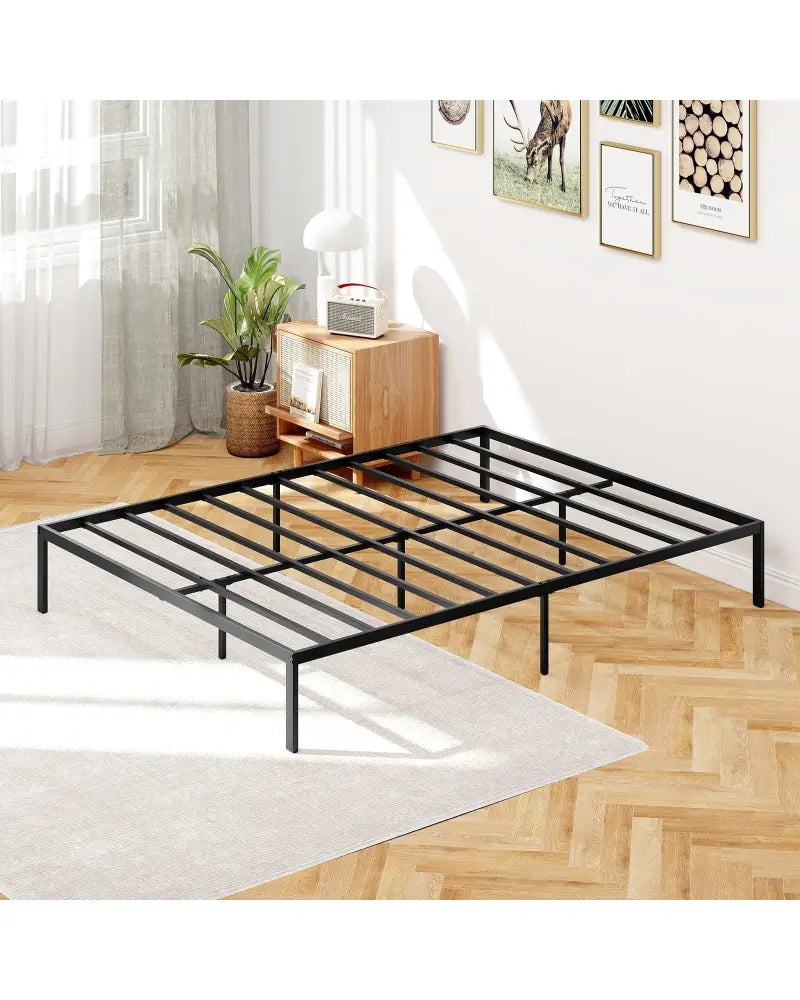 Full/Queen/King Size Metal Bed Frame Heavy Duty Support Slats Mattress Foundation-Queen Size - Black - Simple Bed Frame