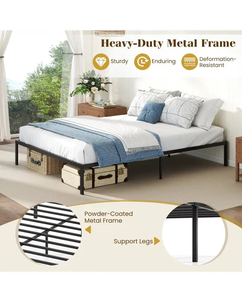 Full/Queen/King Size Metal Bed Frame Heavy Duty Support Slats Mattress Foundation-Queen Size - Black - Simple Bed Frame
