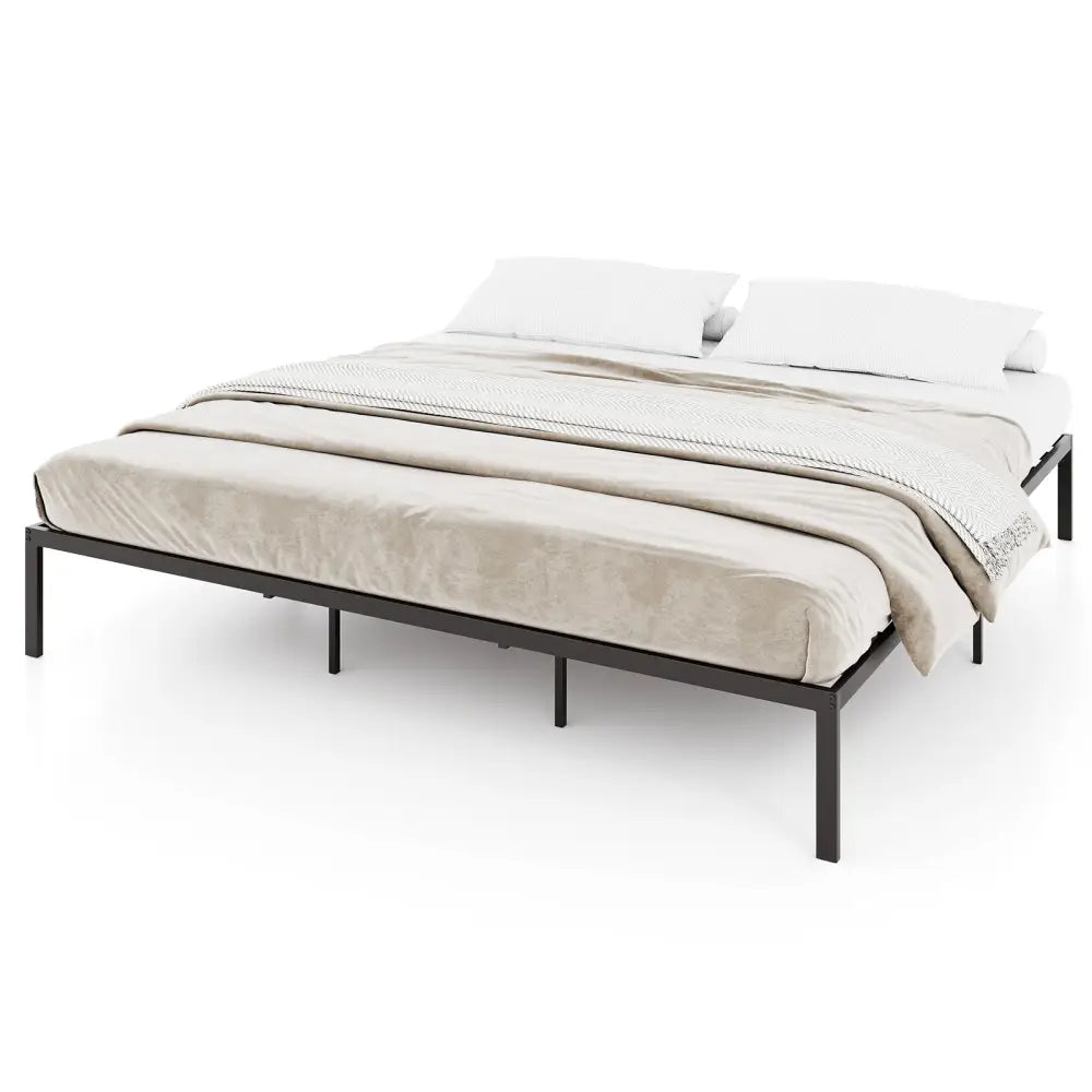 Full/Queen/King Size Metal Bed Frame Heavy Duty Support Slats Mattress Foundation-King Size - Black - Simple Bed Frame