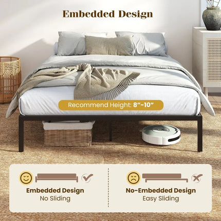 Full/Queen/King Size Metal Bed Frame Heavy Duty Support Slats Mattress Foundation-Queen Size - Black - Simple Bed Frame