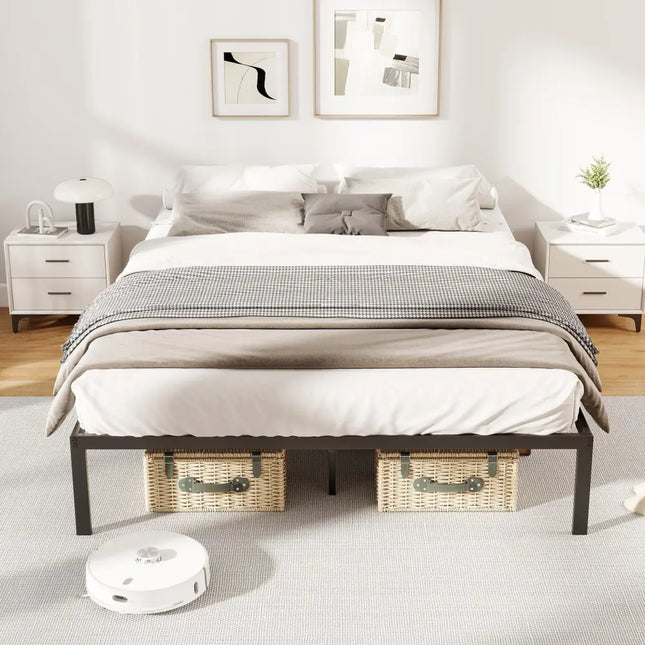 Full/Queen/King Size Metal Bed Frame Heavy Duty Support Slats Mattress Foundation-Full Size - Black - Simple Bed Frame