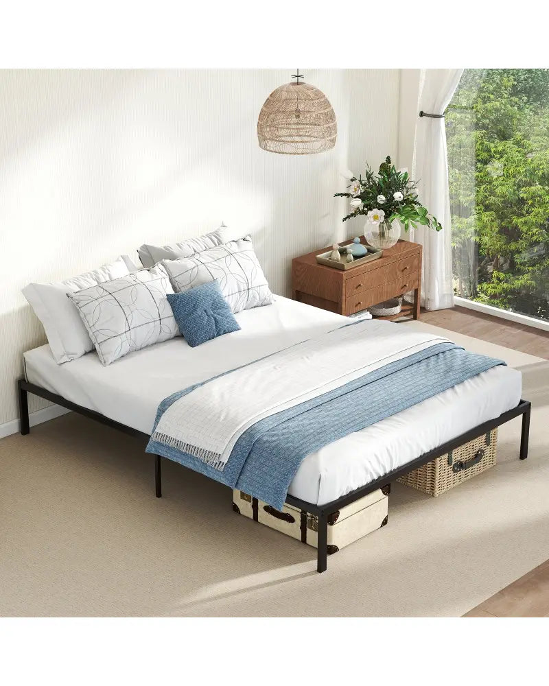 Full/Queen/King Size Metal Bed Frame Heavy Duty Support Slats Mattress Foundation-Queen Size - Black - Simple Bed Frame