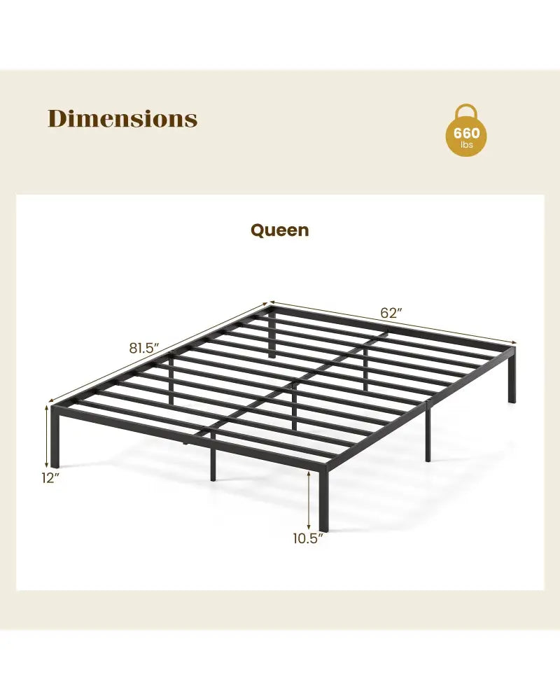 Full/Queen/King Size Metal Bed Frame Heavy Duty Support Slats Mattress Foundation-Queen Size - Black - Simple Bed Frame