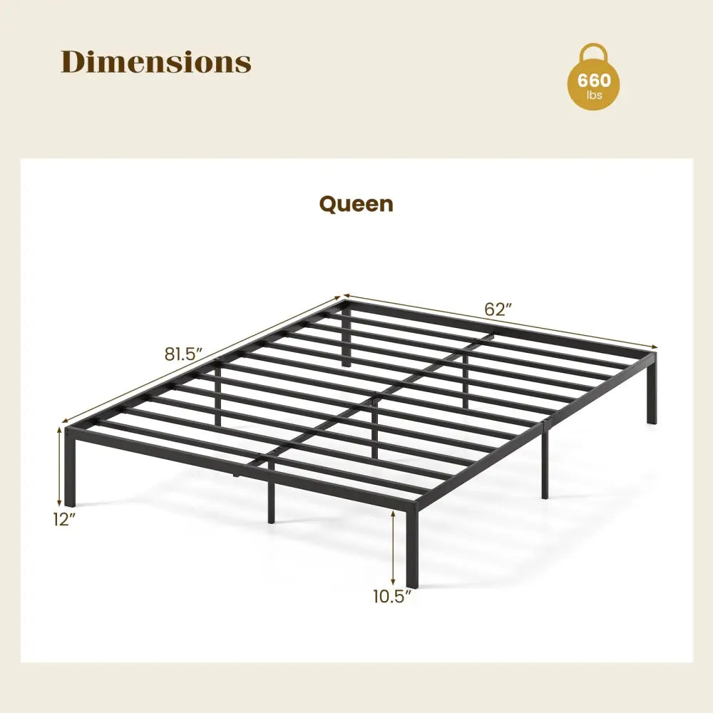Full/Queen/King Size Metal Bed Frame Heavy Duty Support Slats Mattress Foundation-Queen Size - Black - Simple Bed Frame