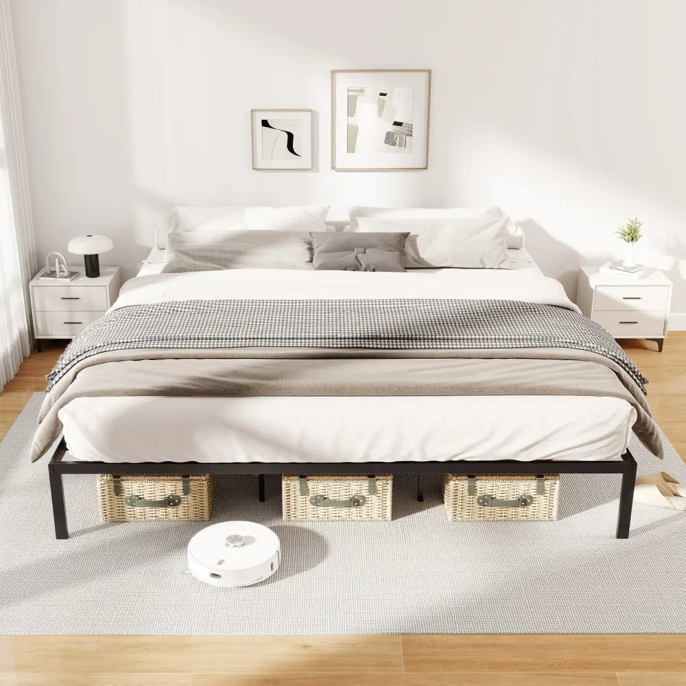 Full/Queen/King Size Metal Bed Frame Heavy Duty Support Slats Mattress Foundation-King Size - Black - Simple Bed Frame