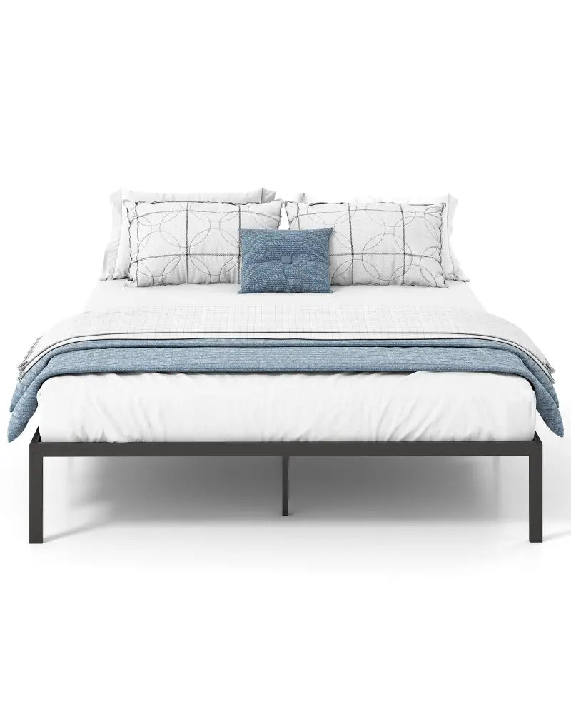 Full/Queen/King Size Metal Bed Frame Heavy Duty Support Slats Mattress Foundation-Queen Size - Black - Simple Bed Frame