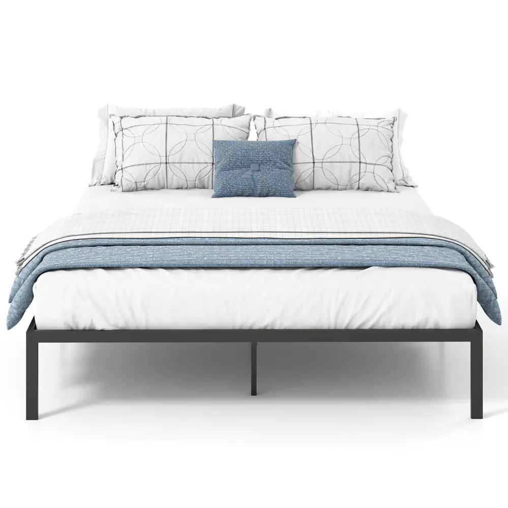 Full/Queen/King Size Metal Bed Frame Heavy Duty Support Slats Mattress Foundation-Queen Size - Black - Simple Bed Frame