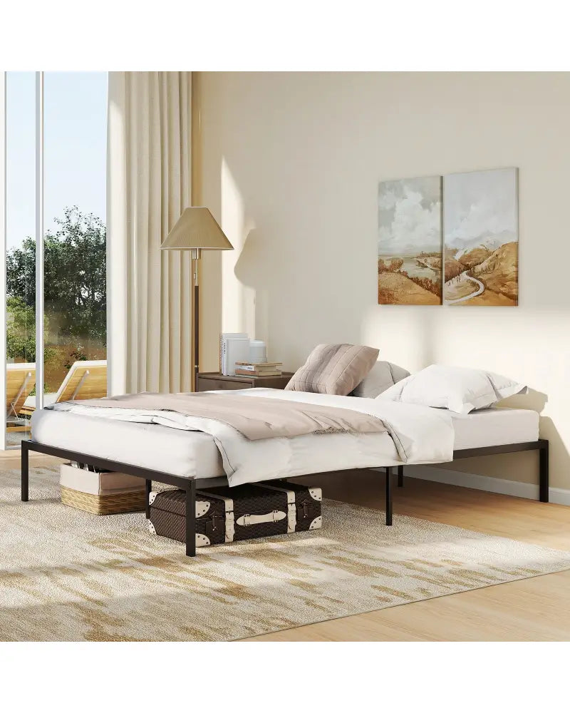 Full/Queen/King Size Metal Bed Frame Heavy Duty Support Slats Mattress Foundation-Queen Size - Black - Simple Bed Frame