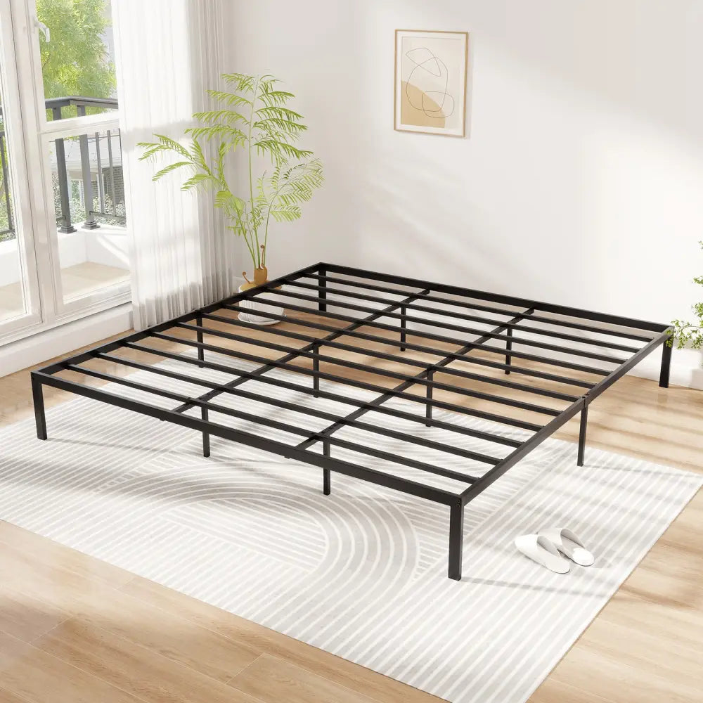 Full/Queen/King Size Metal Bed Frame Heavy Duty Support Slats Mattress Foundation-King Size - Black - Simple Bed Frame