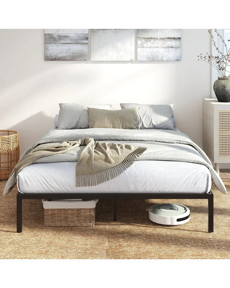 Full/Queen/King Size Metal Bed Frame Heavy Duty Support Slats Mattress Foundation-Queen Size - Black - Simple Bed Frame