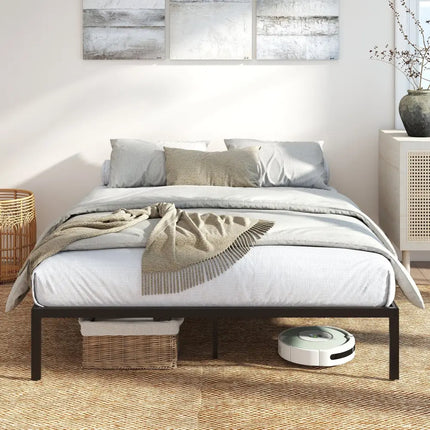 Full/Queen/King Size Metal Bed Frame Heavy Duty Support Slats Mattress Foundation-Queen Size - Black - Simple Bed Frame