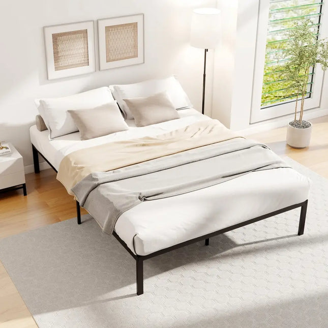 Full/Queen/King Size Metal Bed Frame Heavy Duty Support Slats Mattress Foundation-Full Size - Black - Simple Bed Frame