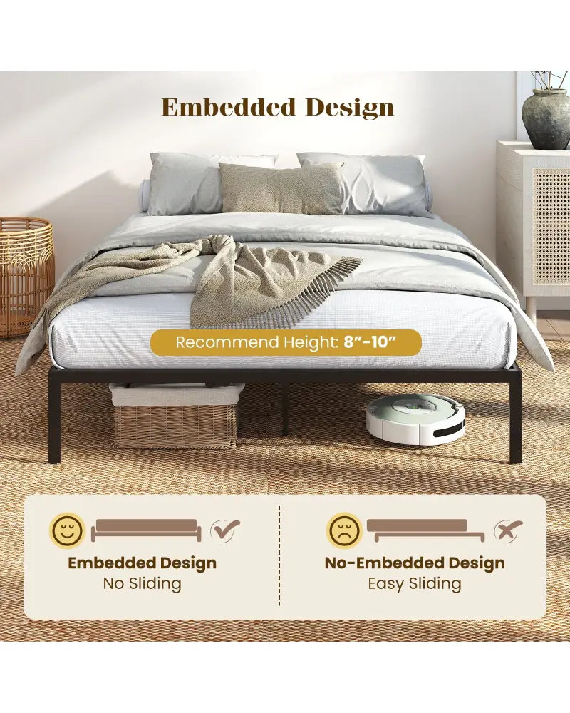 Full/Queen/King Size Metal Bed Frame Heavy Duty Support Slats Mattress Foundation-Queen Size - Black - Simple Bed Frame