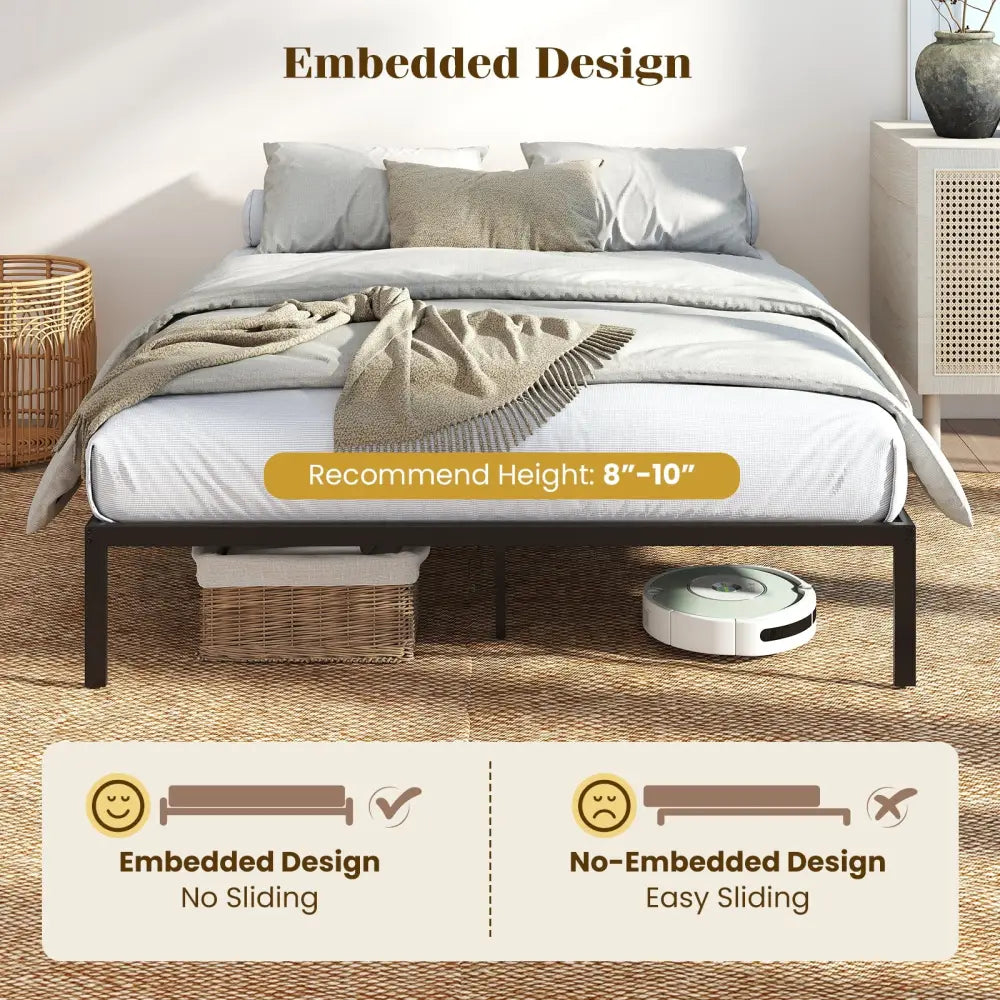 Full/Queen/King Size Metal Bed Frame Heavy Duty Support Slats Mattress Foundation-Queen Size - Black - Simple Bed Frame
