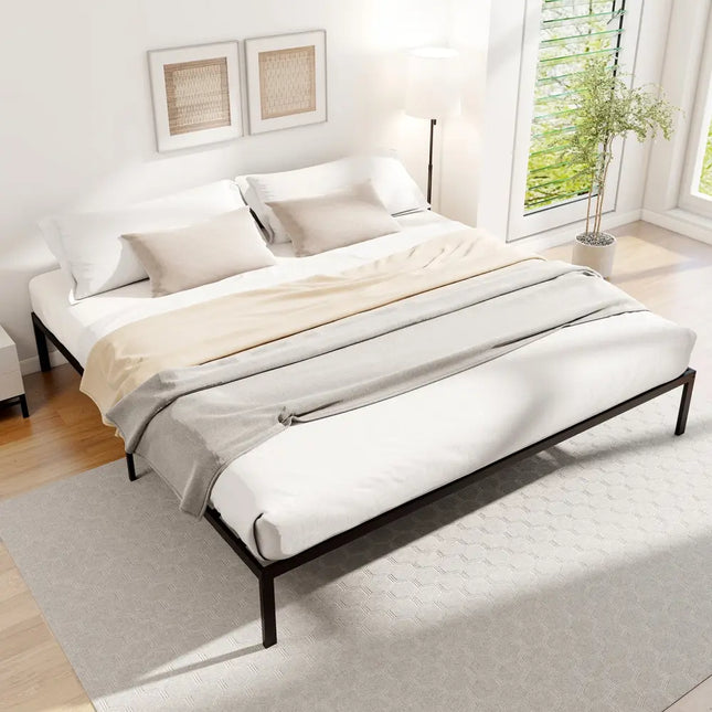 Full/Queen/King Size Metal Bed Frame Heavy Duty Support Slats Mattress Foundation-King Size - Black - Simple Bed Frame