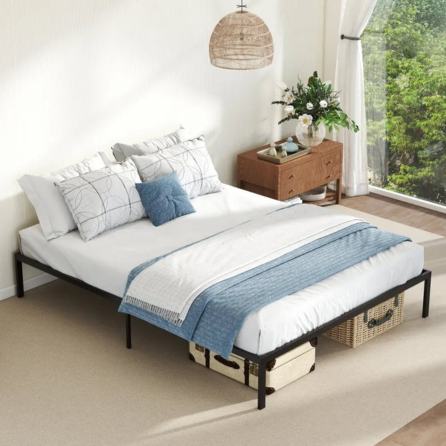 Full/Queen/King Size Metal Bed Frame Heavy Duty Support Slats Mattress Foundation-Queen Size - Black - Simple Bed Frame