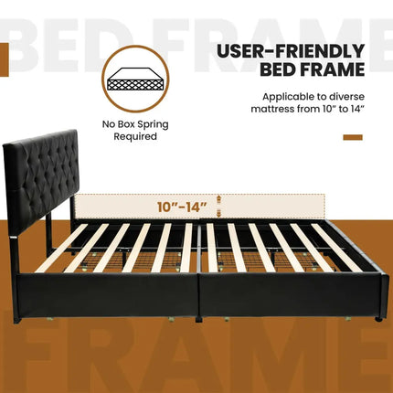 Full/Queen PU Leather Upholstered Platform Bed with 4 Drawers-Full Size - Simple Bed Frame