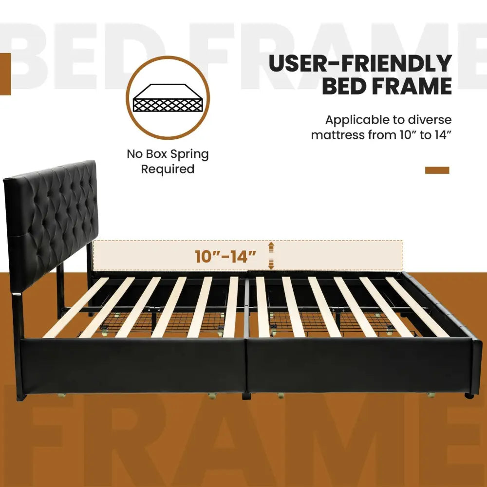 Full/Queen PU Leather Upholstered Platform Bed with 4 Drawers-Full Size - Simple Bed Frame