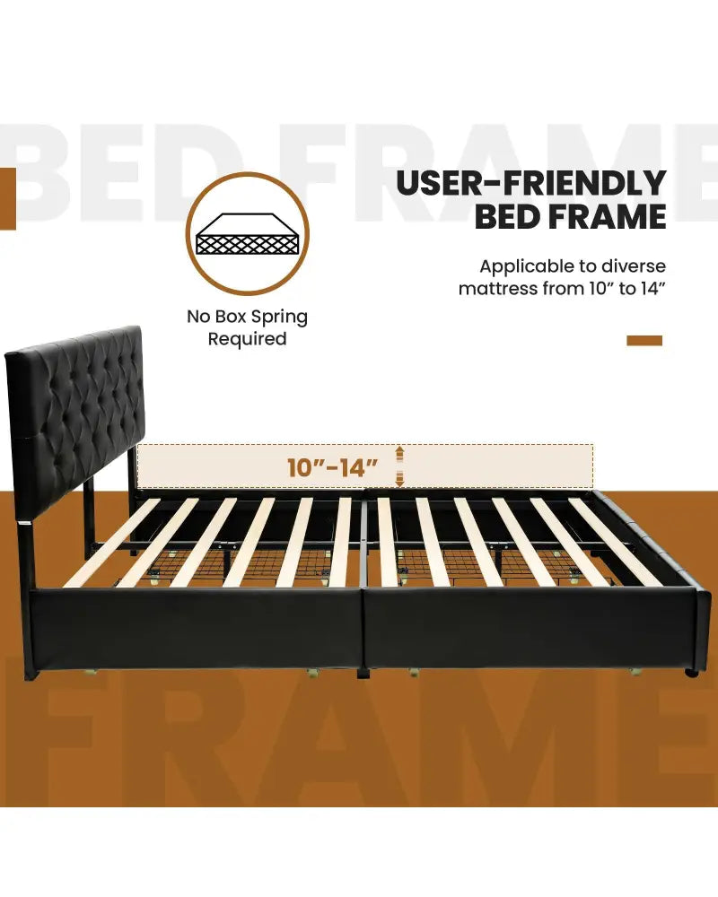 Full/Queen PU Leather Upholstered Platform Bed with 4 Drawers-Full Size - Simple Bed Frame