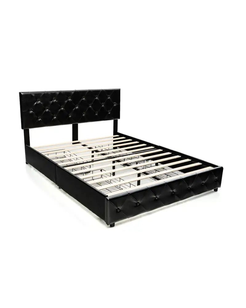 Full/Queen PU Leather Upholstered Platform Bed with 4 Drawers-Full Size - Simple Bed Frame