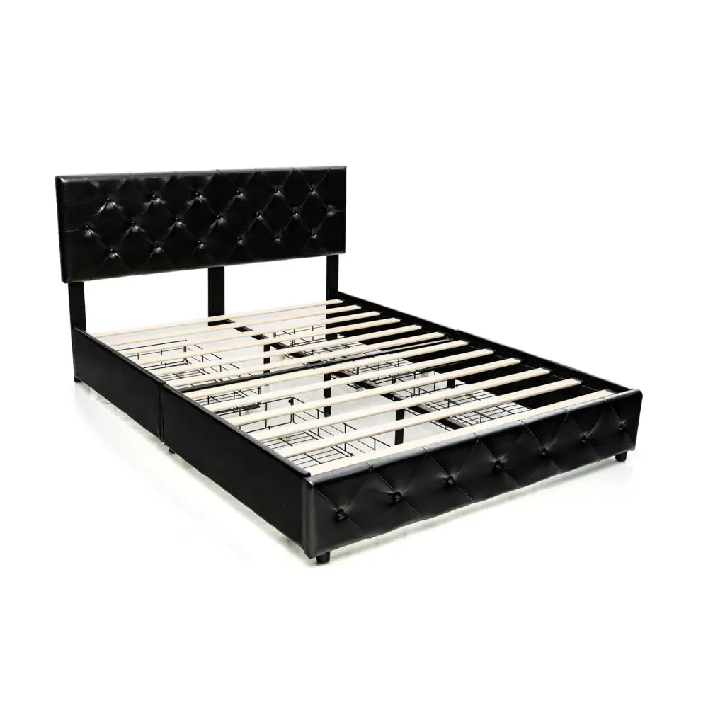 Full/Queen PU Leather Upholstered Platform Bed with 4 Drawers-Full Size - Simple Bed Frame